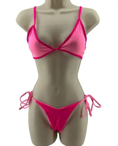 Two Tone Bright Pink String Bikini Set