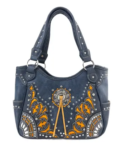 Southwestern Concho Floral Tote Purse for Women Blue - Image 1