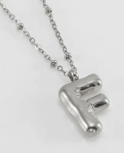 Balloon Letter F Initial Necklace Silver