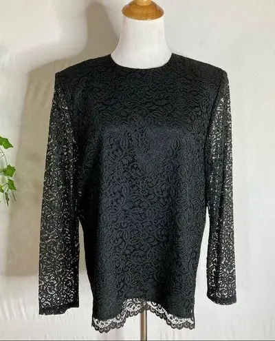 J.Jill Vintage  Black Lace Long Sleeve Top Size 12