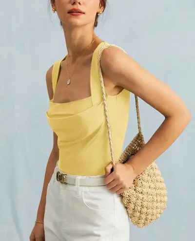Rihoas Yellow Square Neck Ruched Tank Top