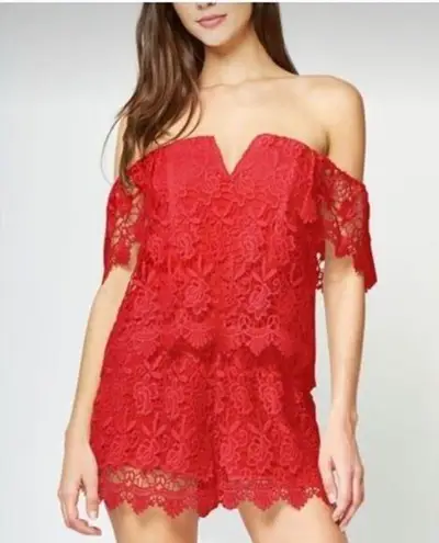 Yumi Kim  Red Lace Off Shoulder Boho Short Romper Size Medium - Image 1