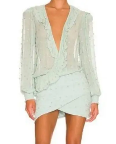 Retrofête Retrofete Lennon Embellished Silk Chiffon Dress in Green Size XS NWT Long Sleeve