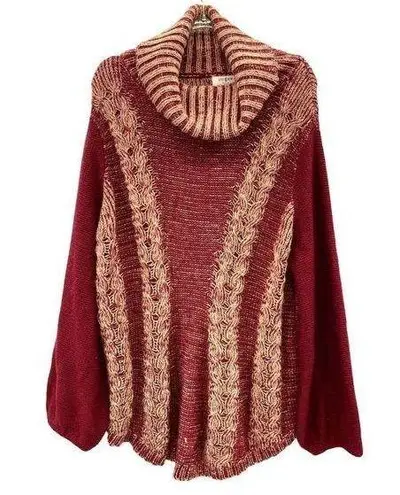 Umgee  Cable Knit Cowl Neck Pullover Sweater Size Medium Boho‎ Bubble Sleeve