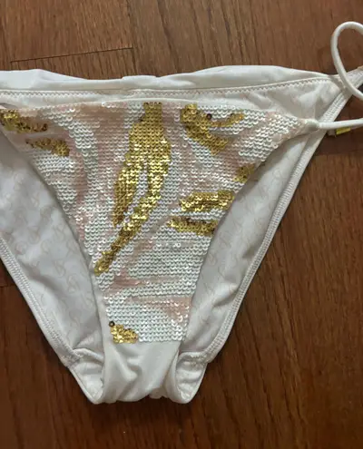 Victoria's Secret Y2k Victoria’s secret sequined white and gold triangle tie bikini top and bottom 