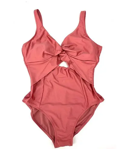 DKNY  COMPACT CORAL Peek-a-Boo Twist One-Piece Swimsuit 16 NWT