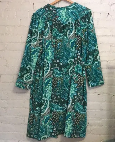 Collections Etc XXL VTG Polyester Velvet Green Paisley Zip 3/4 Sleeve House Coat