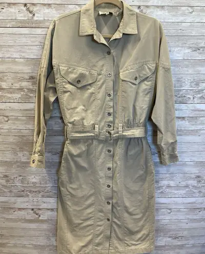 Vintage Together Clothing Co Womens 10M Dress 1980s Cotton Safari Khaki Belt Tan Size 10
