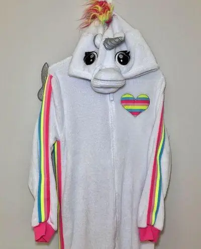 secret treasures Rainbow Unicorn Fleece One Piece Zip Up Hoodie Pajamas Large Costume Halloween