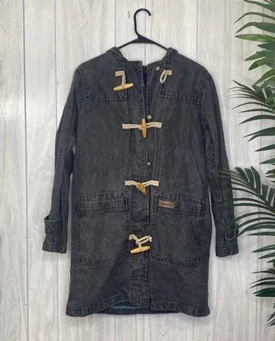 Denim & Co  Lined Black/Gray Denim Chore Coat Toggle Closure size M Medium