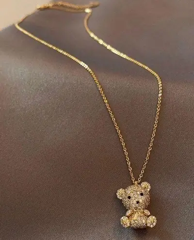 18K Gold Plated Cute Teddy Bear Pendant Necklace for Women