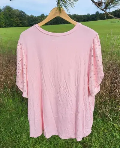 Cooper and Ella  Eyelet Sleeves Blouse - Pink - 2X