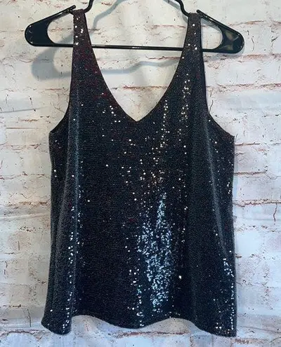 Michael Stars  sleeveless tank top sequins v neck layering S black red lined