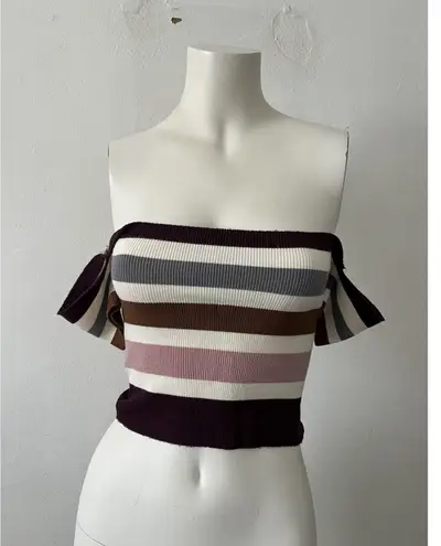 Umbranded Knit Boho Stripe Brown White Pink On Off The Shoulder Mod Top XS Size XXS