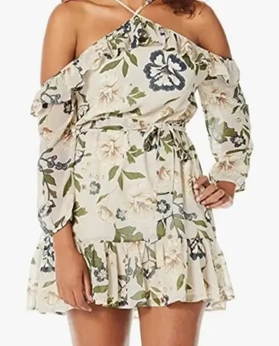 NWT BB Dakota S Mini Dress Women's Call Me Maybe Printed Floral Ruffle Taupe
