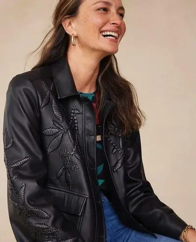 Chico's NWOT Chico’s Cutwork Faux Leather Jacket Buttery Soft Black SZ-4