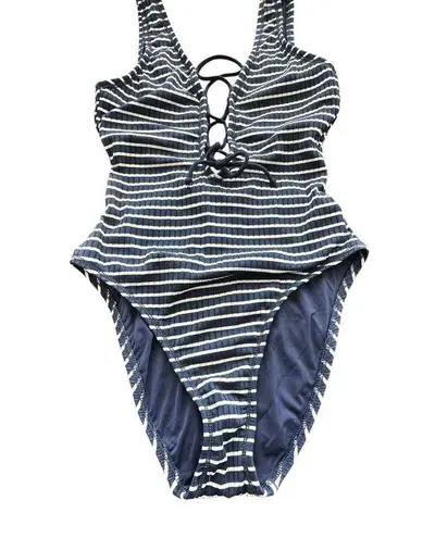 Robin Piccone 4 Sailor Lace UP Front Plunge One-Piece swimsuit