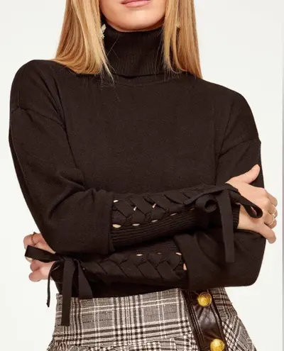 Ramy Brook Walt Turtle Neck Long Lace-Up Sleeve Top in Black, Size S New w/Tag