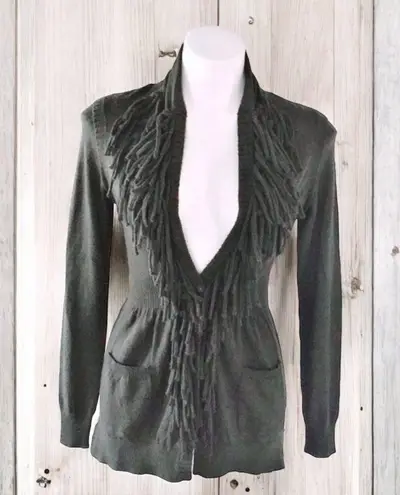 Rebecca Taylor Peplum Wool Fringe Cardigan, Size M EXCELLENT!