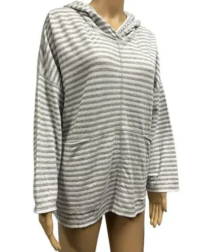 Iridium Reverse Striped Lightweight Pima Cotton Patch Pocket Hoodie Peru Size M Gray Size M