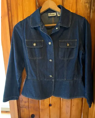 Joanna Dark Wash Denim Jacket Women's Fitted Peplum Blazer Small Blue