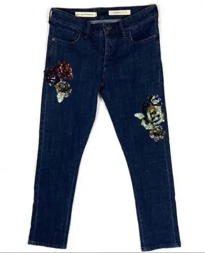 Pilcro and the Letterpress Anthropologie Sequin Floral Slim Boyfriend Jean