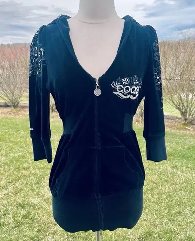 COOGI Velour Embroidered Hoodie Zip Front