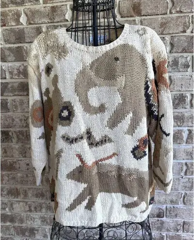 VTG Jennifer Reed Sweater Medium Elephant Boar African Safari Primitive… Tan Size undefined