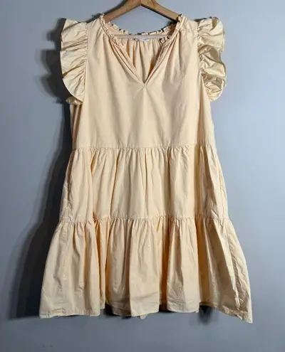 A loves A Tiered Ruffle Mini Dress Women's Large Butter Yellow Frilly Boho Flowy