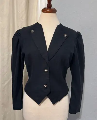 Vintage Original Alpen Trachten Cropped Jacket Blazer Puff Sleeve Tailored Sz 40 Black