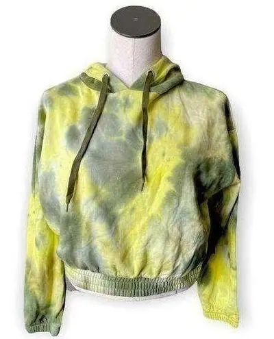 Ookie & Lala CROPPED TIE DYE PULLOVER HOODIE IN Olive Yellow Sz medium N…