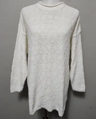 Vintage Cuddle Knit Bright White Textured Mockneck Tunic Sweater Size Large - Image 1