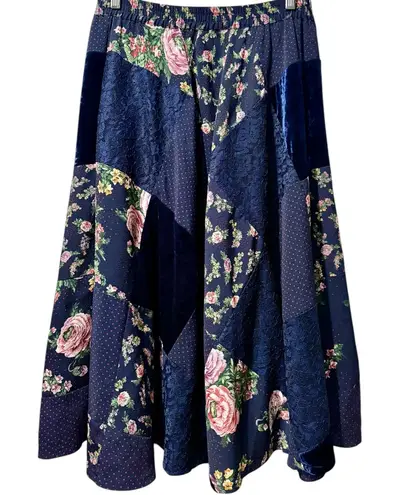 Susan Bristol VTG Patchwork Floral Midi Skirt Mixed Media Cottagecore Flowy Med