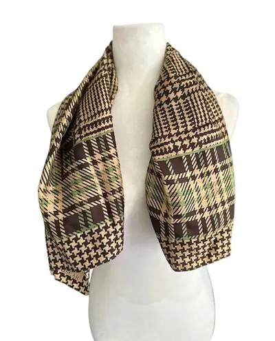 Oscar de la Renta Silk Scarf Women's Green Brown Geometric Square 35" x 35"