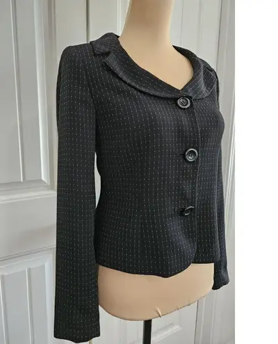 Kate Hill Black Pinstripe Short Blazer 8 P Lined Petite Career