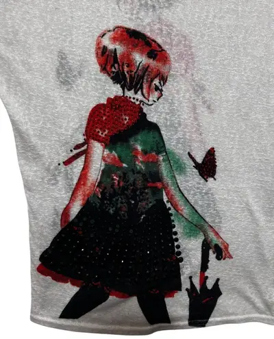 Artsy Boutique Top M White Cotton Beaded Graphic Whimsigoth Fairy Festival Indie Size M