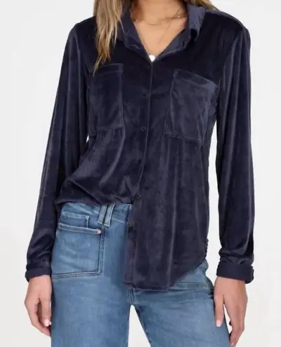 Dylan Navy Plush Velvet Corduroy Button Down Maeve Shirt Women’s Small