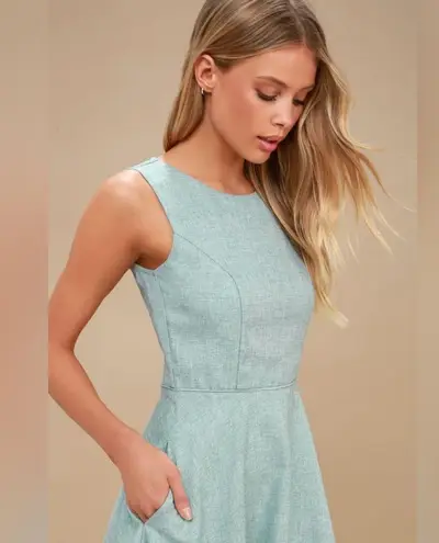 Lulus Winsome Mint Blue Backless Skater Dress Size S Green