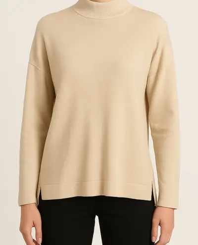 Algo Bonito Beige Mock Neck Sweater | Minimalist Style | Size S(A190) - Image 1