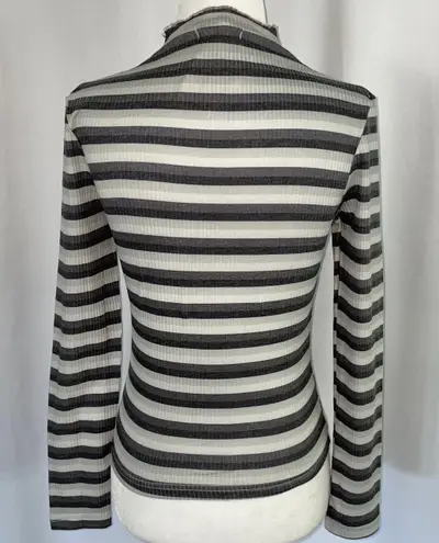 Cali Be New Striped Ribbed Mock Neck Long Sleeve Top Grey Multi
