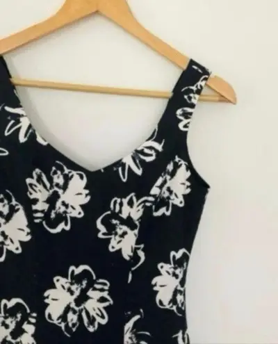 Laura Ashley Vintage Black Floral Mini Dress Fitted Silhouette Drop Waist Sweetheart