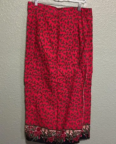 Vintage Sun River Christmas Holly Poinsettia Print Wrap Skirt Size L