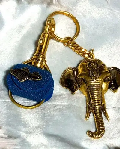 Gold Elephant Key Holder with Blue Accent