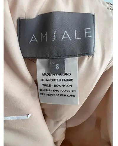 Amsale Champagne Gold Sequin Sleeveless Midi Formal Gown Size 8