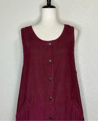 Blue J. 100% Cotton Corduroy Burgundy Button Down Sleeveless Dress Size M