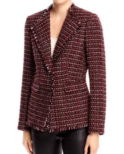 Karl Lagerfeld Wine Tweed Fray Trim Blazer