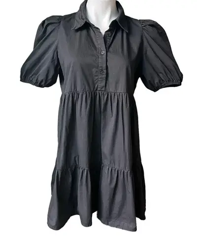 TCEC Black Cotton “Trish” Dress W/ Puff Sleeves