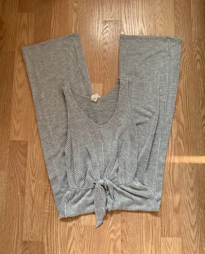 Striped Soft Ribbed Jumpsuit Gray