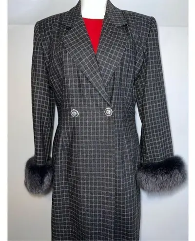 Vintage Lily & Taylor Women’s Fox Fur Trimmed Trench Coat Wool 12 Gray