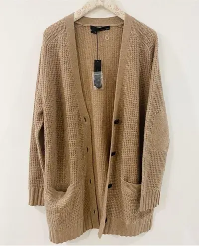 360 Cashmere  wool and cashmere waffle knitted grandpa cardigan NEW